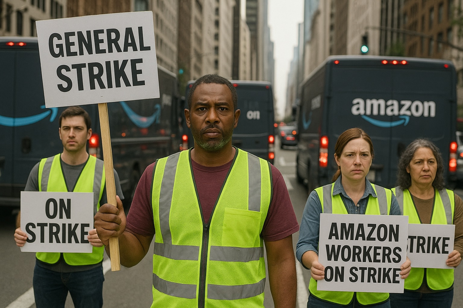 Amazon delivery workers picketing during largest strike in company history