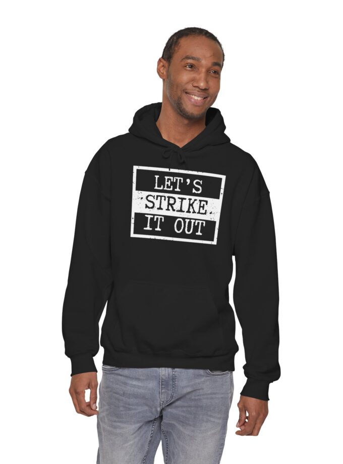 Let's Strike It Out Hoodie – Unisex Heavy Blend Activist Sweatshirt for Peaceful Protest & Everyday Solidarity. (Dark Colors)