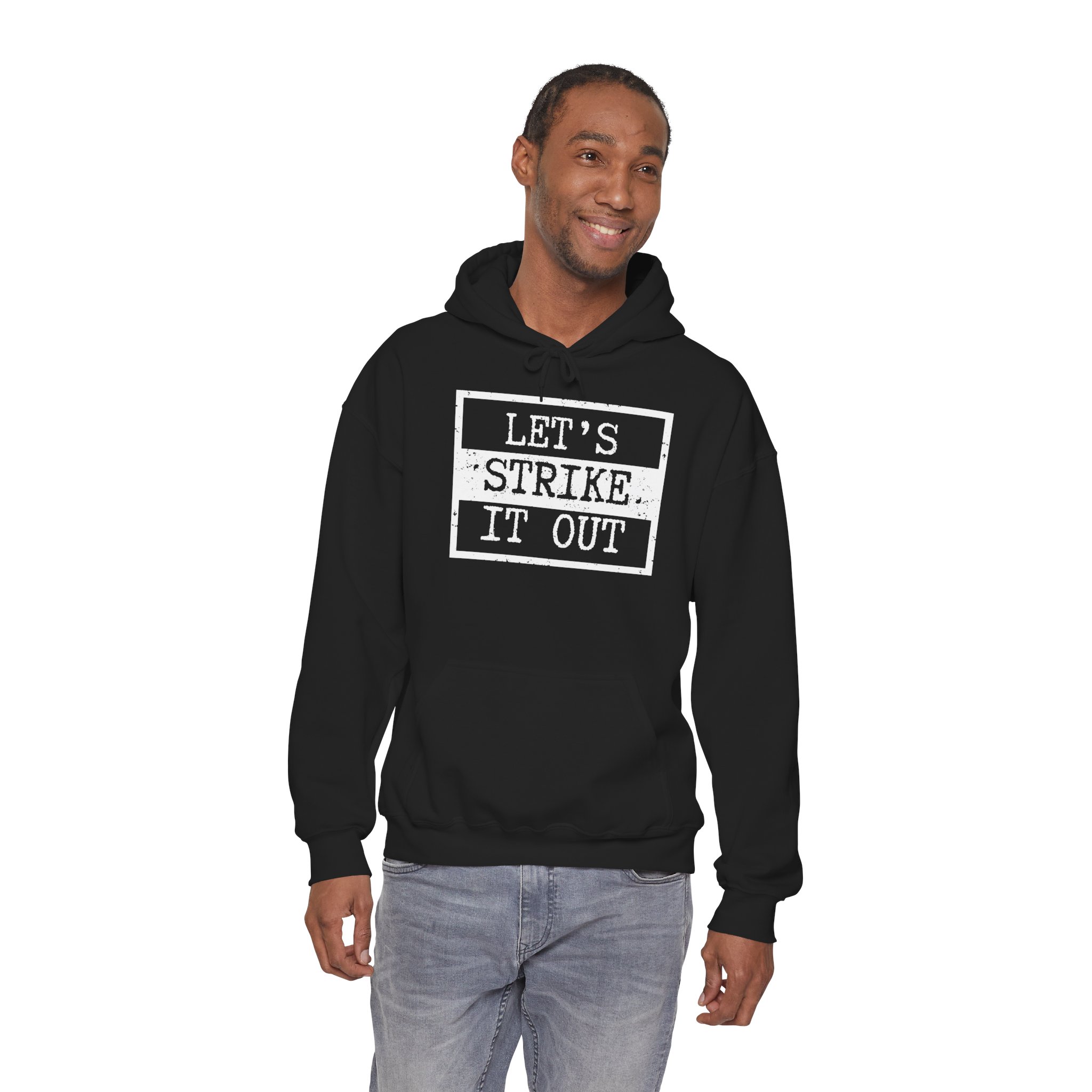 Let's Strike It Out Hoodie – Unisex Heavy Blend Activist Sweatshirt for Peaceful Protest & Everyday Solidarity. (Dark Colors)