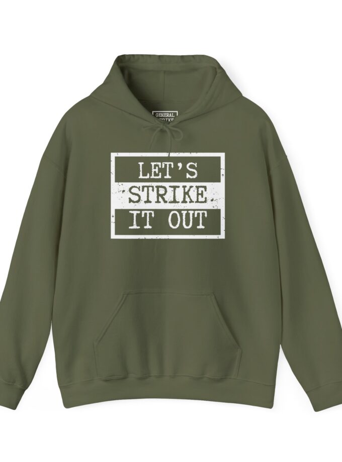 Let's Strike It Out Hoodie – Unisex Heavy Blend Activist Sweatshirt for Peaceful Protest & Everyday Solidarity. (Dark Colors)